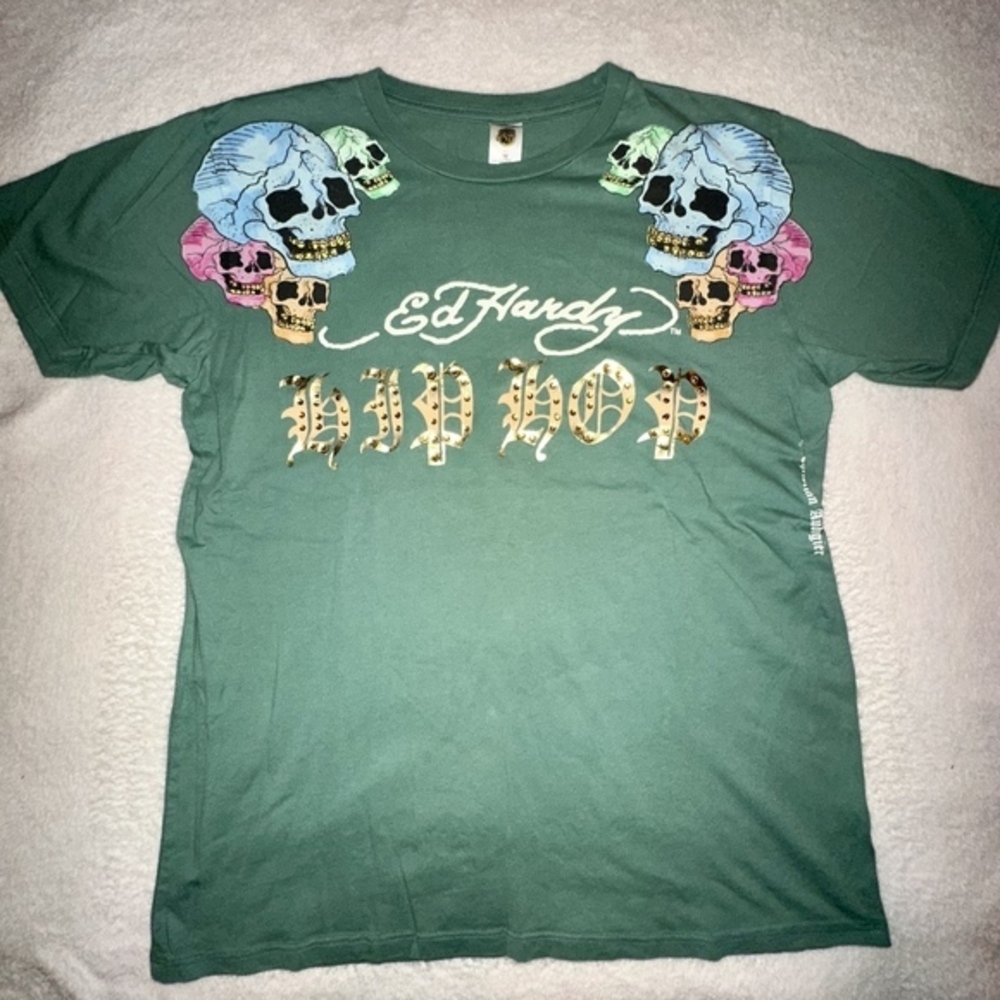 Ed Hardy By Christian Audigier Rhinestone Hip Hop Skull Shirt​​​